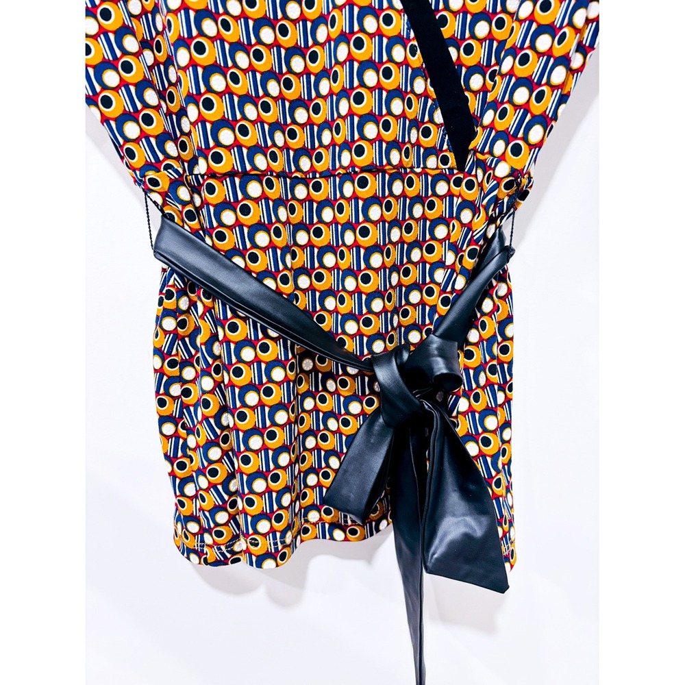 SAN FRANCISCO Brown navy 70s print wrap top | Retro | Large - Picture 4 of 6